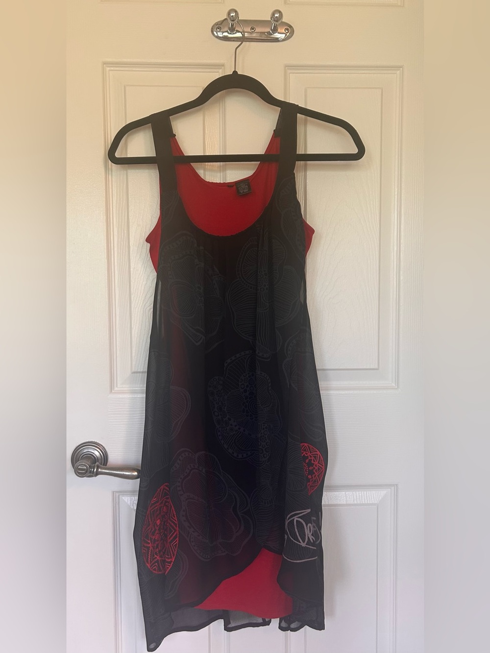 Desigual Black & Red High-Low Chiffon Dress | EU 36 / US 4 | Made in Spain